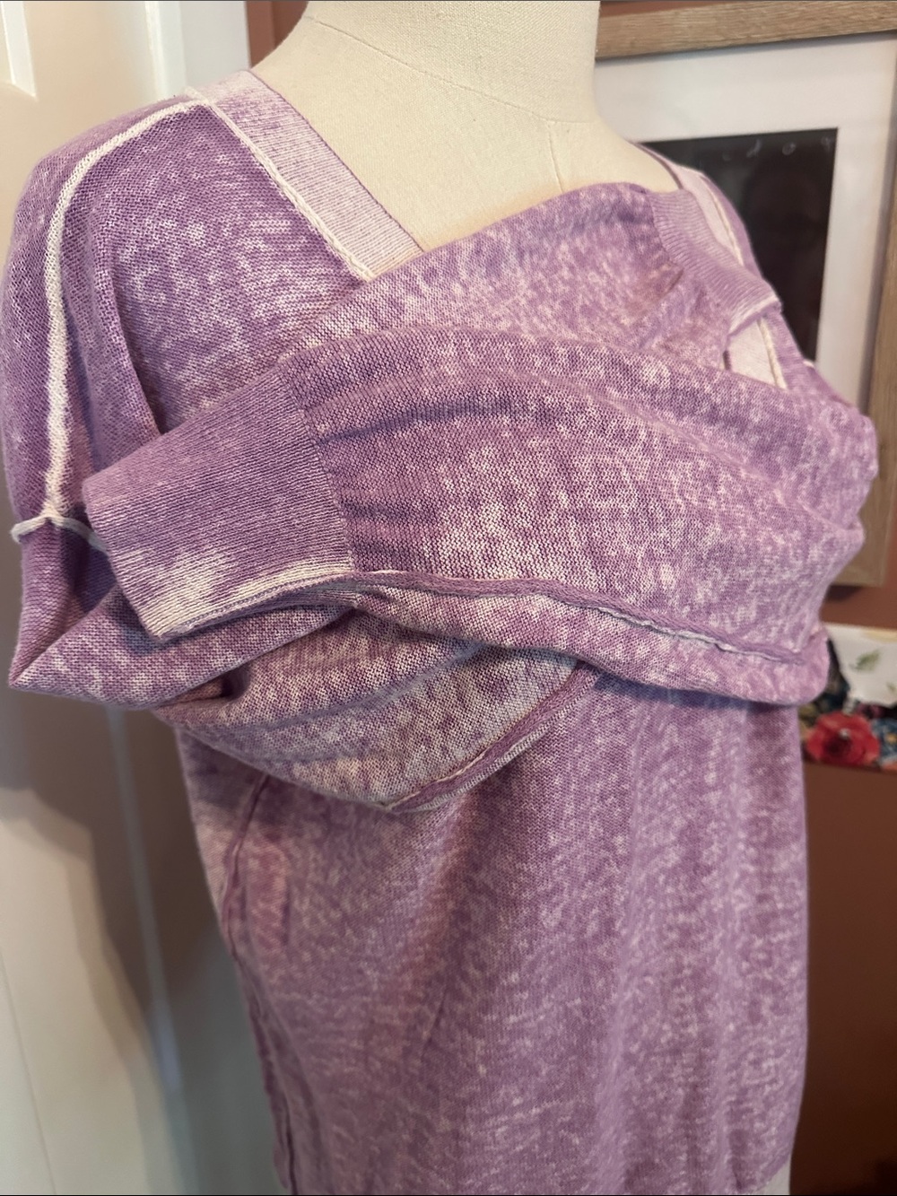 Sundance Samantha Lilac V-Neck casual 100% cotton hi lo Large sweater - Picture 3 of 14